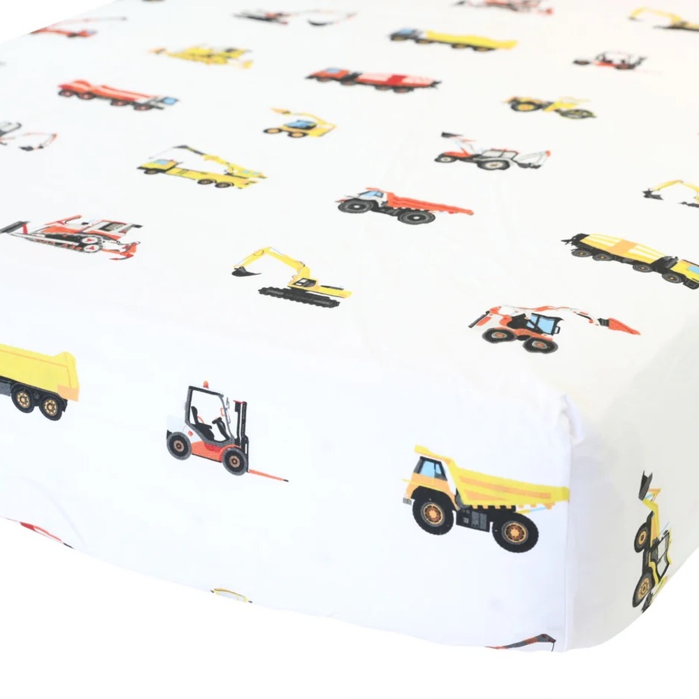 Addison Belle 100% Cotton Fitted Crib Sheet - Construction Trucks